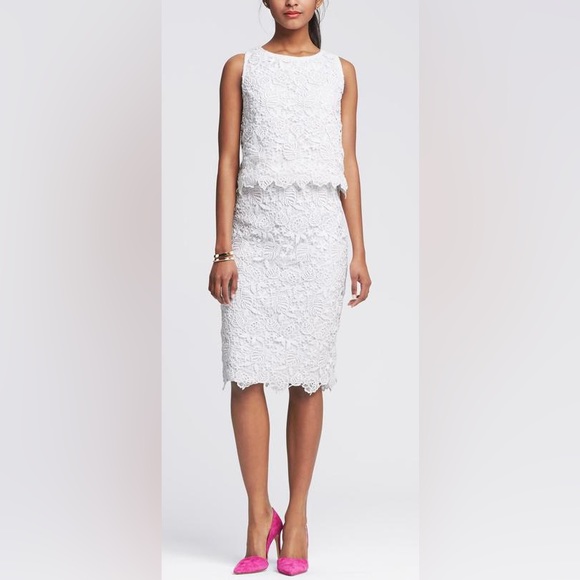 Banana Republic White Floral & Leaf Crochet Lace Midi Pencil Skirt - Picture 11 of 11